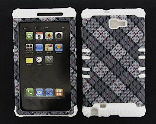 3 IN 1 HYBRID SILICONE COVER FOR SAMSUNG GALAXY NOTE 1 HARD CASE SOFT WHITE RUBBER SKIN PLAID WH TE370 I717 KOOL KASE ROCKER CELL PHONE ACCESSORY EXCLUSIVE BY MANDMWIRELESS Cell Phones & Accessories