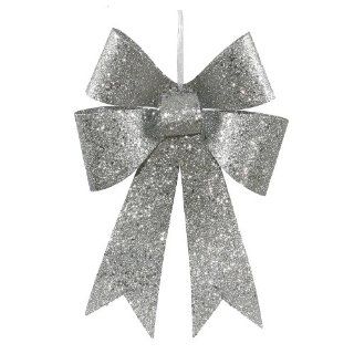 12" Silver Sequin and Glitter Bow Christmas Ornament   Christmas Decorations