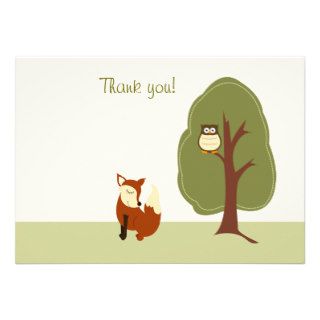Woodland Fox and Owl Flat Thank You notes Announcement