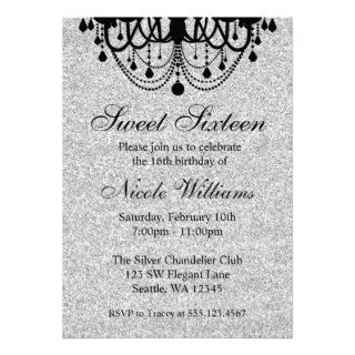 Black and Silver Chandelier Sweet 16 Birthday Personalized Invitation