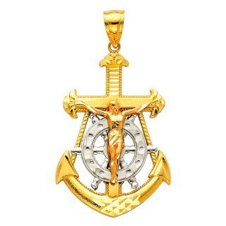14K 3 Tri color Gold Jesus Crucifix Anchor Religious Charm Pendant The World Jewelry Center Jewelry