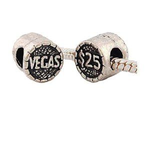 Silver Plated Vegas Gambling Token Chip Charm Spacer Bead Fits Most European Pandora Troll Other Type Bracelet Casino Beads Jewelry