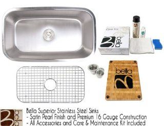 32 Inch Stainless Steel Single Bowl Kitchen Sink   Premium 16 Gauge Bella Series w/ FREE ACCESSORIES    