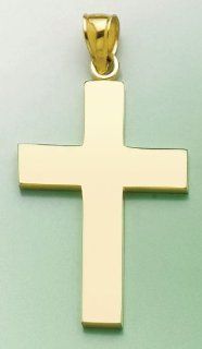 Gold Religious Charm Pendant Large Square Cross High Polish& Open Back Jewelry