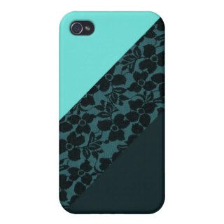 Girly Aqua blue Turquoise Color Block Flower Lace iPhone 4 Cover