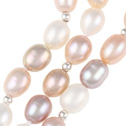 DaVonna Silver Multi Pink FW Pearl 64 inch Necklace and Earring Set (7 8 mm) DaVonna Jewelry Sets
