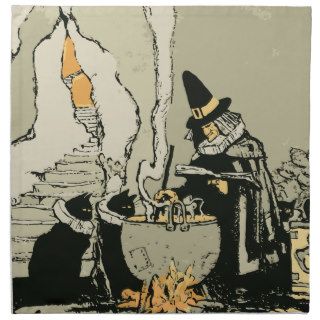 Vintage Halloween Witch, Cauldron Magic Black Cats Napkins