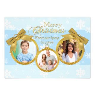 Blue White Gold Ornaments Christmas Photo Card