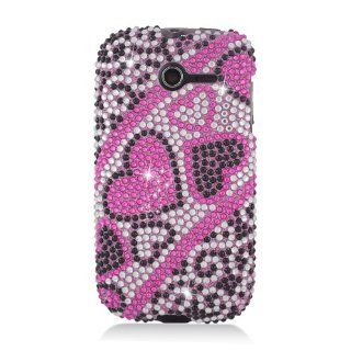 Eagle Cell PDHWM866F384 RingBling Brilliant Diamond Case for Huawei Ascend Y M866   Retail Packaging   Pink/Black Heart Cell Phones & Accessories
