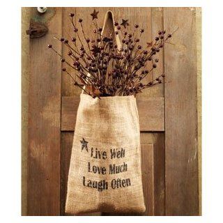 Vintage Hanging Burlap Bag   Live Well Love Much Laugh Often (8 in x 12 in)   Decorative Vases
