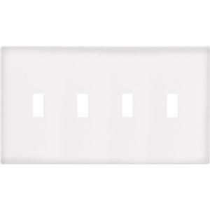 Cooper Wiring Devices 4 Gang Screwless Toggle Wall Plate   White PJS4W
