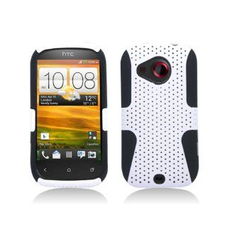 Black White Hard Soft Gel Dual Layer Cover Case for HTC Desire C Cell Phones & Accessories