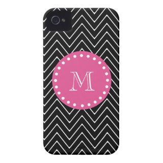 Hot Pink, Black and White Chevron  Your Monogram iPhone 4 Case