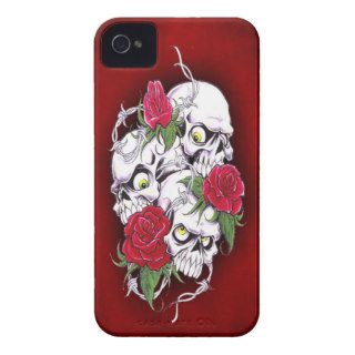 Grunge Trinity Skulls Red Roses Tattoo Art Design iPhone 4 Cases