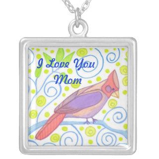 I Love You Mom Cardinal Necklace