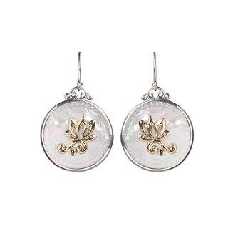 Lotus Mother of Pearl Earrings in Brass and Sterling Silver Dangle Earrings Jewelry