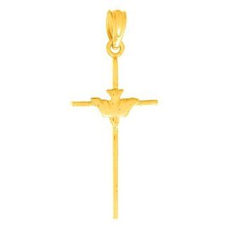 14k Gold Religious Necklace Charm Pendant, Dove On Stick Cross Jewelry