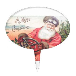 Vintage Santa in his car with the children waiting Cake Toppers