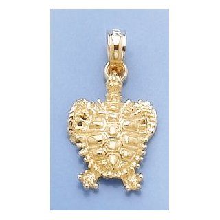 14k Gold Nautical Necklace Charm Pendant, Sea Turtle With Spiny Shell Million Charms Jewelry