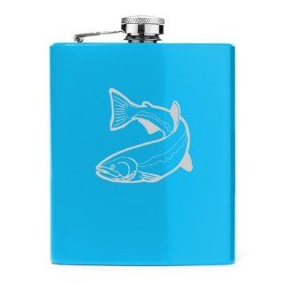 Light Blue 7oz Stainless Steel Hip Flask FS356 Trout Alcohol And Spirits Flasks Kitchen & Dining