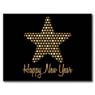 Happy New Year Stylish Golden Star Post Card
