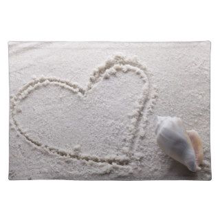 Heart Drawn in Sand at Beach w Starfish Template Place Mats