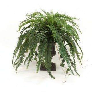 Silk Boston Fern, Ivy, Grass and Twig Branches Floor Plant in Urn   Artificial Plants
