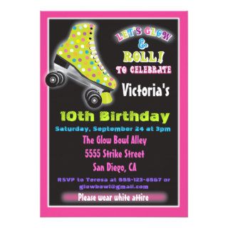 Glow in the dark roller Skating party invitations