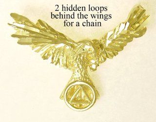 Alcoholics Anonymous Symbol Pendant, #367 4, Solid 14k, AA Symbol on Tail Feathers of Open Winged Eagle Jewelry