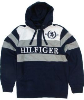 Tommy Hilfiger Mens Fleece Pullover Hooded Sweatshirt   L   Navy/White/Gray at  Men�s Clothing store Fashion Hoodies