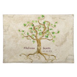 Swirl Tree Roots Antiqued Personalized Names Heart Placemats