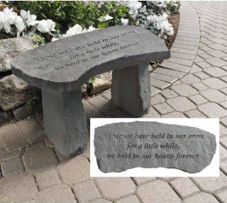 14.5" In Our Hearts Forever Cast Stone Memorial Garden Bench   Statues