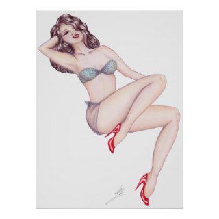 Vintage bikini girl pin up art posters