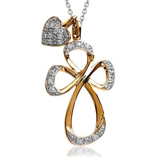 10k Gold/ Silver 1/6ct TDW Diamond Cross Necklace (I J, I2 I3) Diamond Necklaces