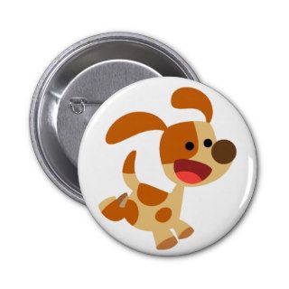 Cute Frolicking Cartoon Dog  Button Badge
