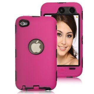 Rugged Hard Plastic Case With Outer Silicone Skin for iPod Touch 4   Magenta on Black Computers & Accessories