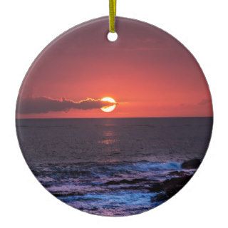 Tropical Hawaiian Ocean Sunset Background   Hawaii Christmas Ornament