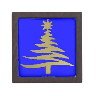 Modern Christmas Tree Stencil Print Gold Premium Jewelry Box