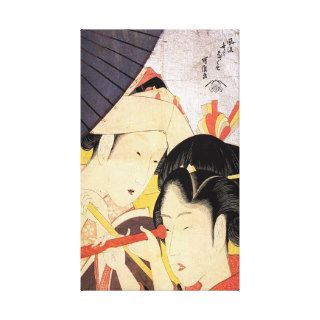 望遠鏡を覗く女, 北斎 Girl with Telescope, Hokusai, Ukiyo e Gallery Wrapped Canvas