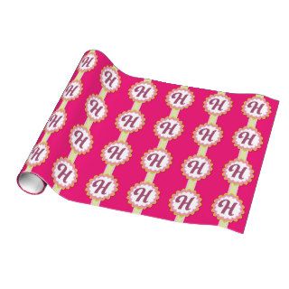 Monogram Alphabet Letter H  Pink Custom Gift Wrap