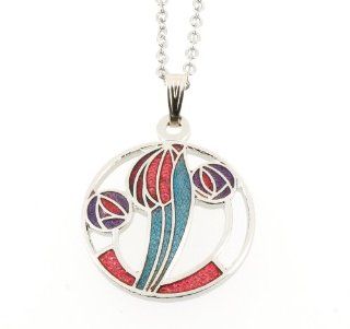 Handmade Fine Glass Enamelled Rhodium Plated Celtic Mackintosh Pendant Necklace Jewelry