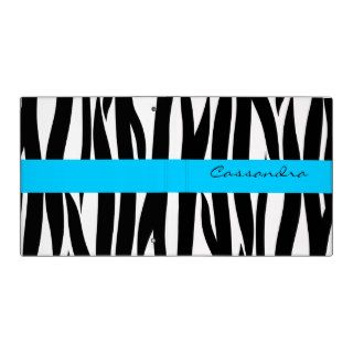 Zebra Stripes Blue Personalized Name School Binder