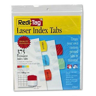 Redi Tag Laser Printable Index Tabs, 1 1/8 x 1 1/4, 5 Colors, 375/Pack