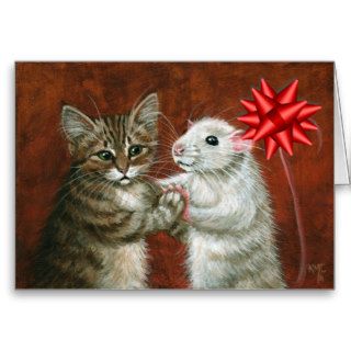 Cat and Rat Dancing Christmas Card