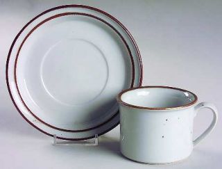 Trend Pacific Earthstone Rust Brown Flat Cup & Saucer Set, Fine China Dinnerware
