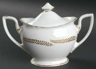 Royal Worcester Golden Bracken Sugar Bowl & Lid, Fine China Dinnerware   Band Of