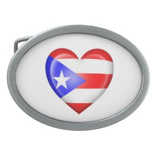 Puerto Rican Heart Flag on White Oval Belt Buckle