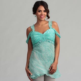 Ebene Women's Aqua Silk Embellished Sleeveless Top Ebene Sleeveless Shirts