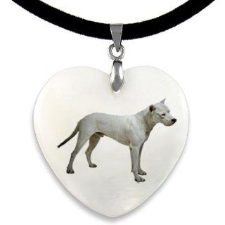 Timest Dogo Argentino Mother Of Pearl Heart Pendant With Veltvet Strap Jewelry