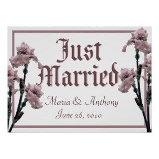 Pink Iris/ Just Married Sign Print